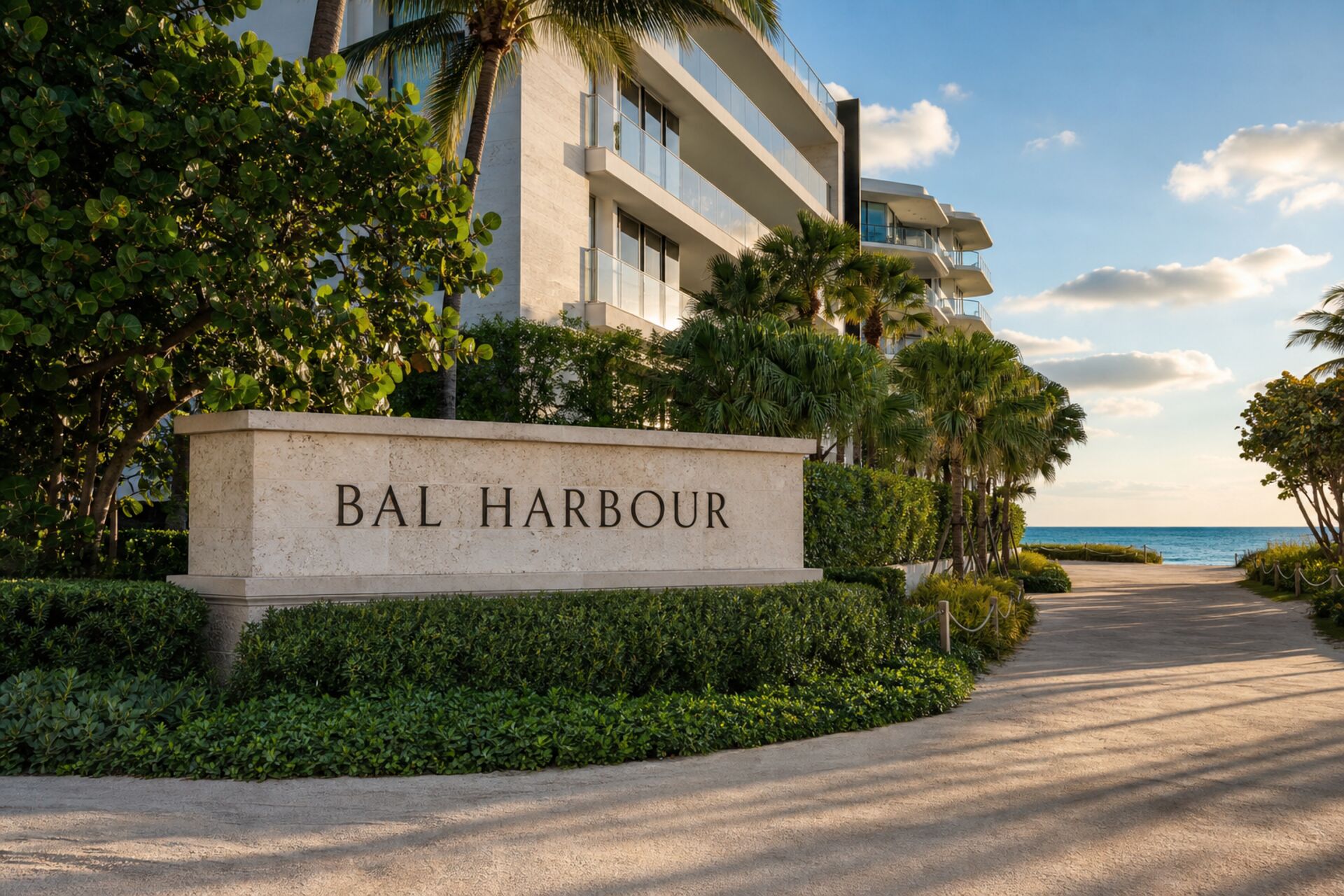Welcome sign at the entrance to Bal Harbour, Florida