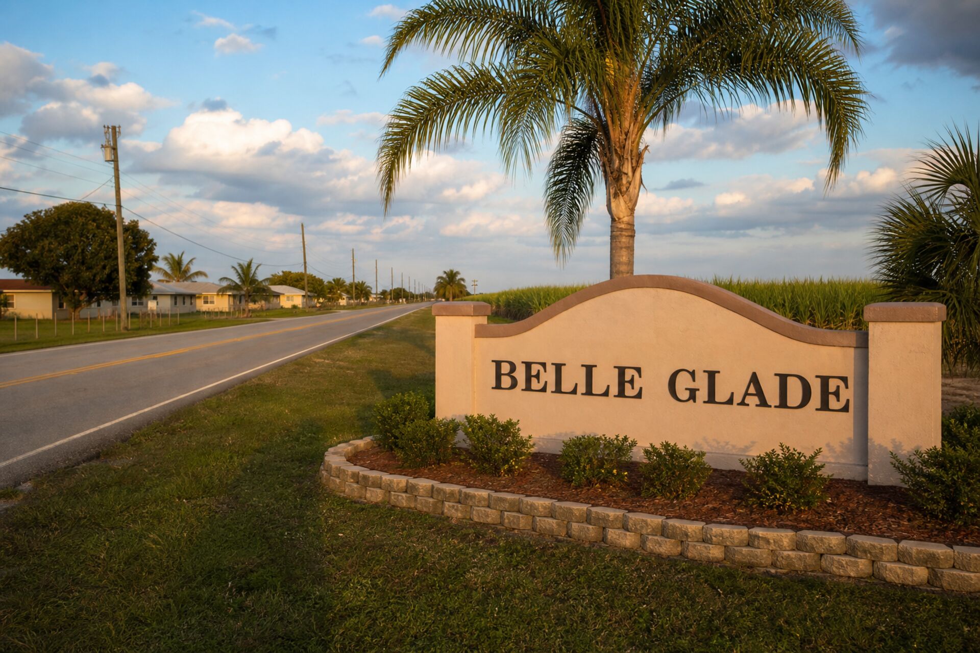 Welcome sign at the entrance to Belle Glade, Florida