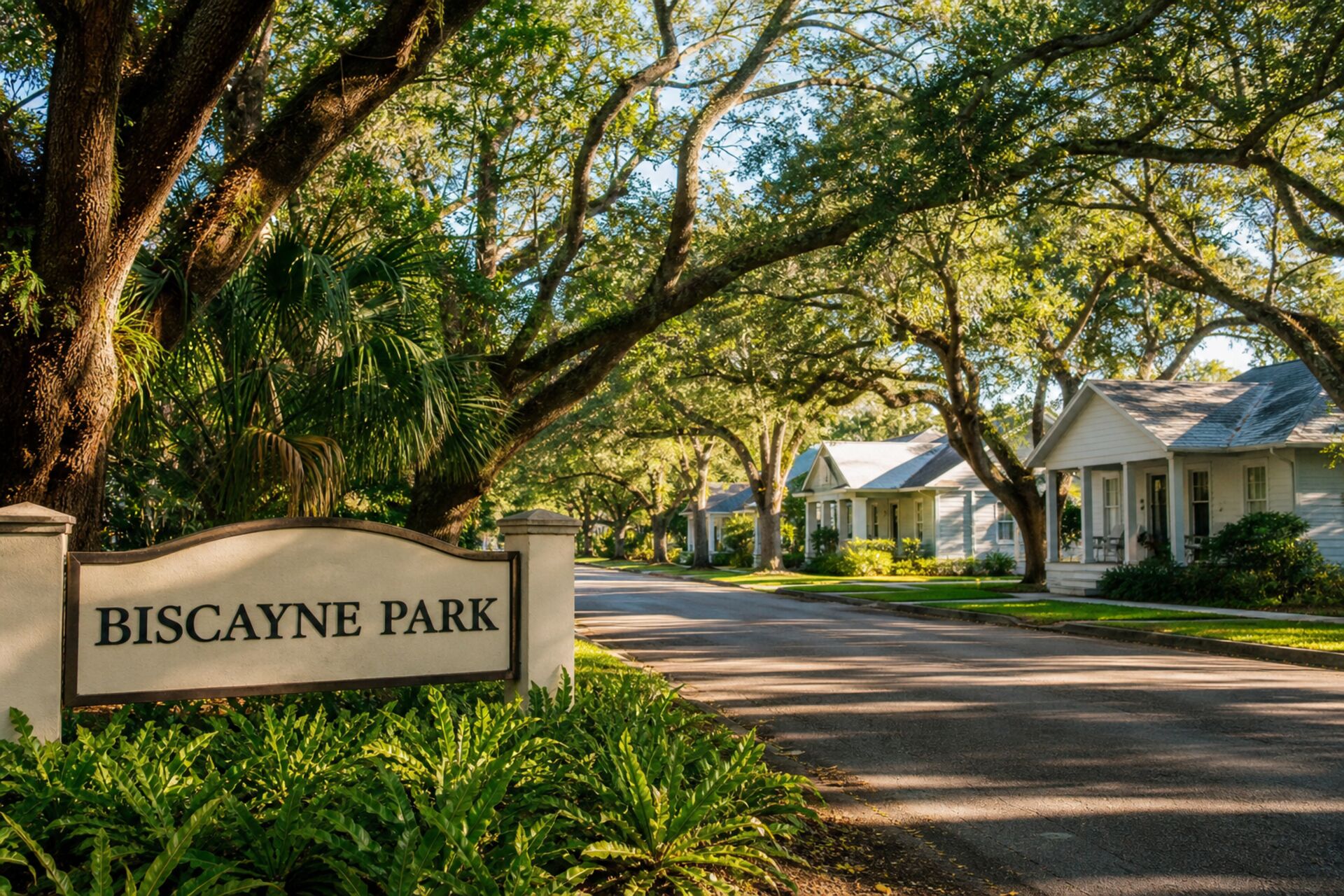 Welcome sign at the entrance to Biscayne Park, Florida