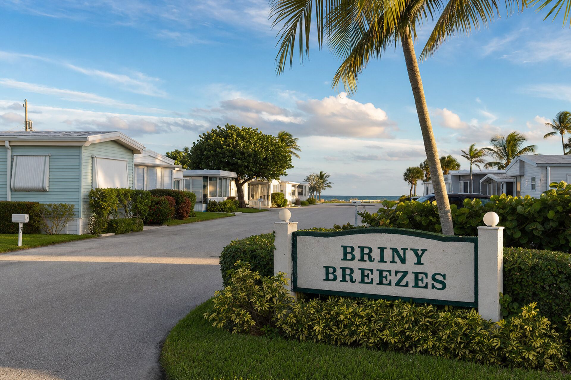 Welcome sign at the entrance to Briny Breezes, Florida