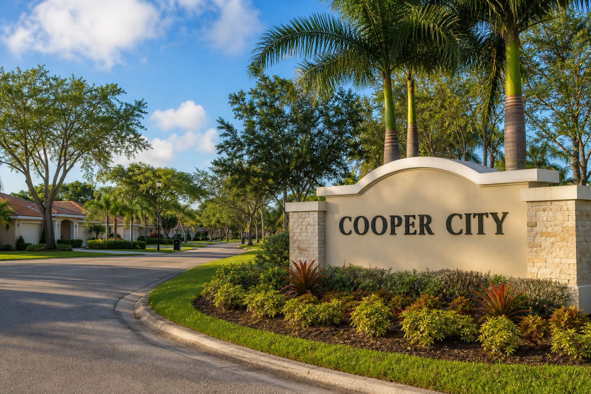 Welcome sign at the entrance to Cooper City, Florida
