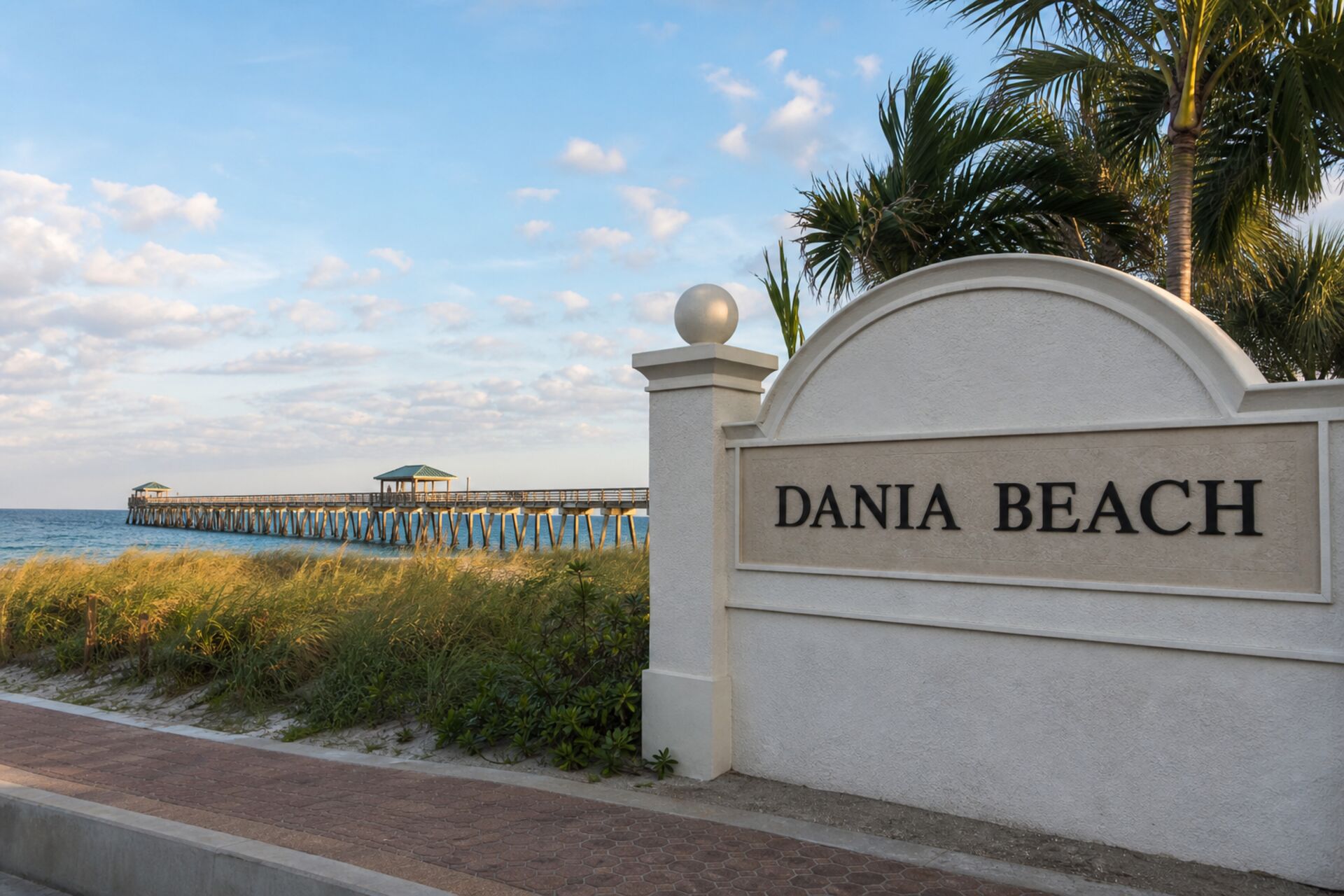 Welcome sign at the entrance to Dania Beach, Florida