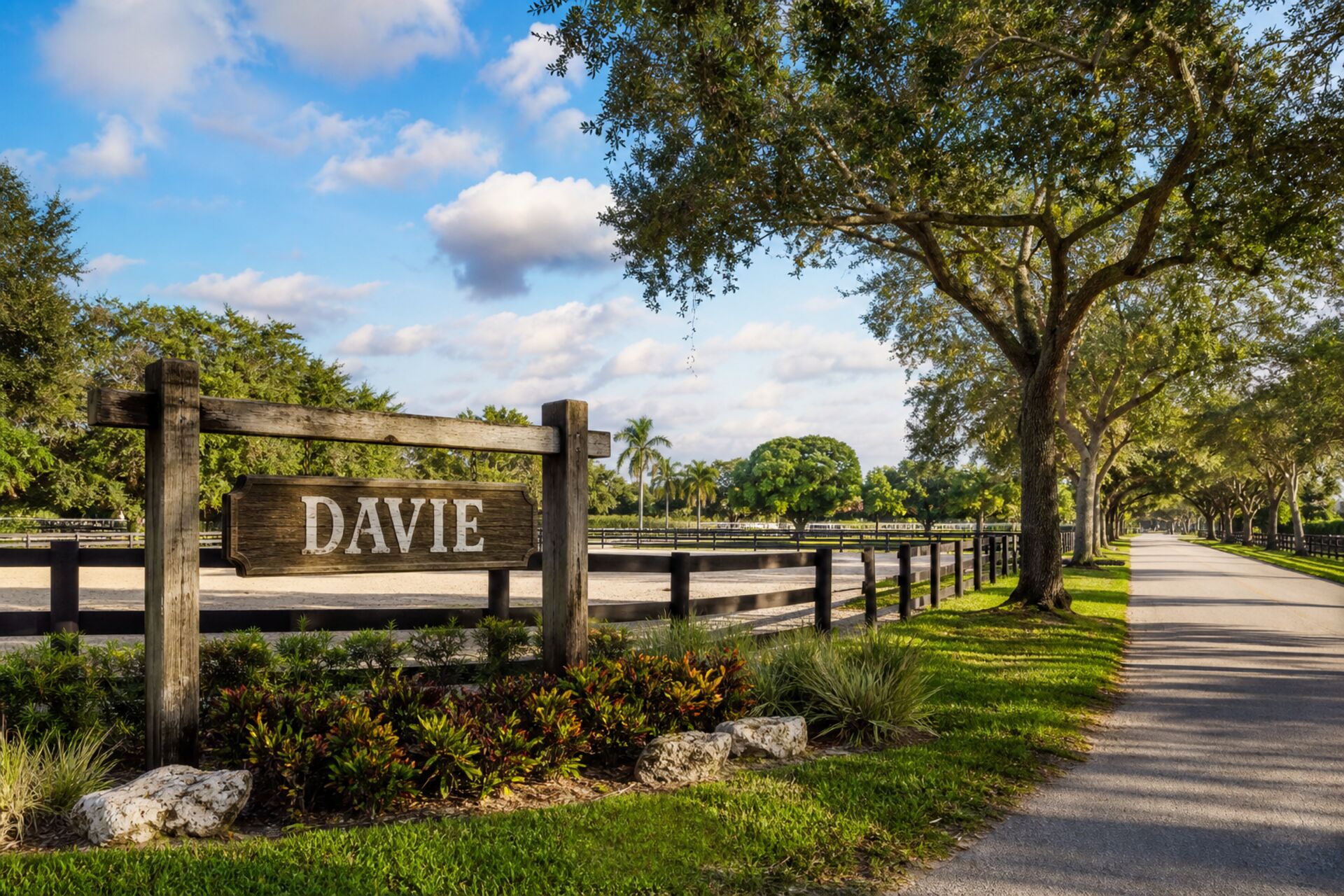 Welcome sign at the entrance to Davie, Florida