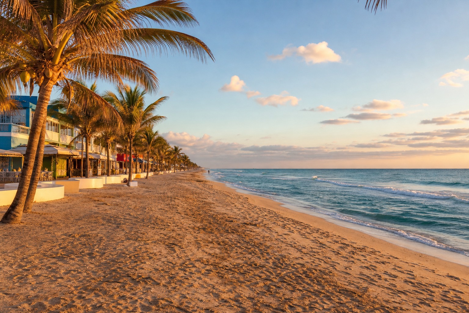 Delray Beach coastline with palm trees and the Atlantic Ocean
