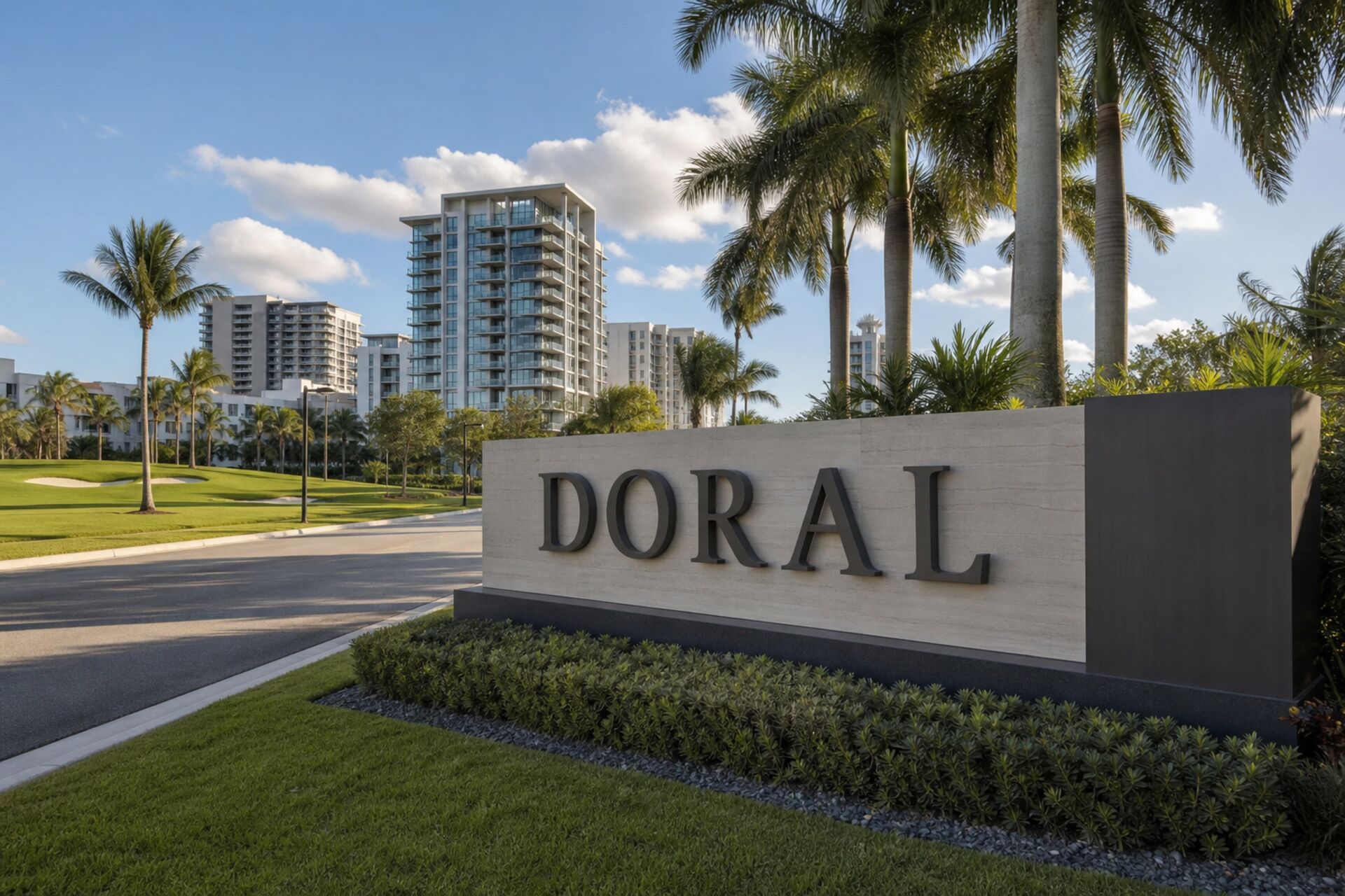 Welcome sign at the entrance to Doral, Florida