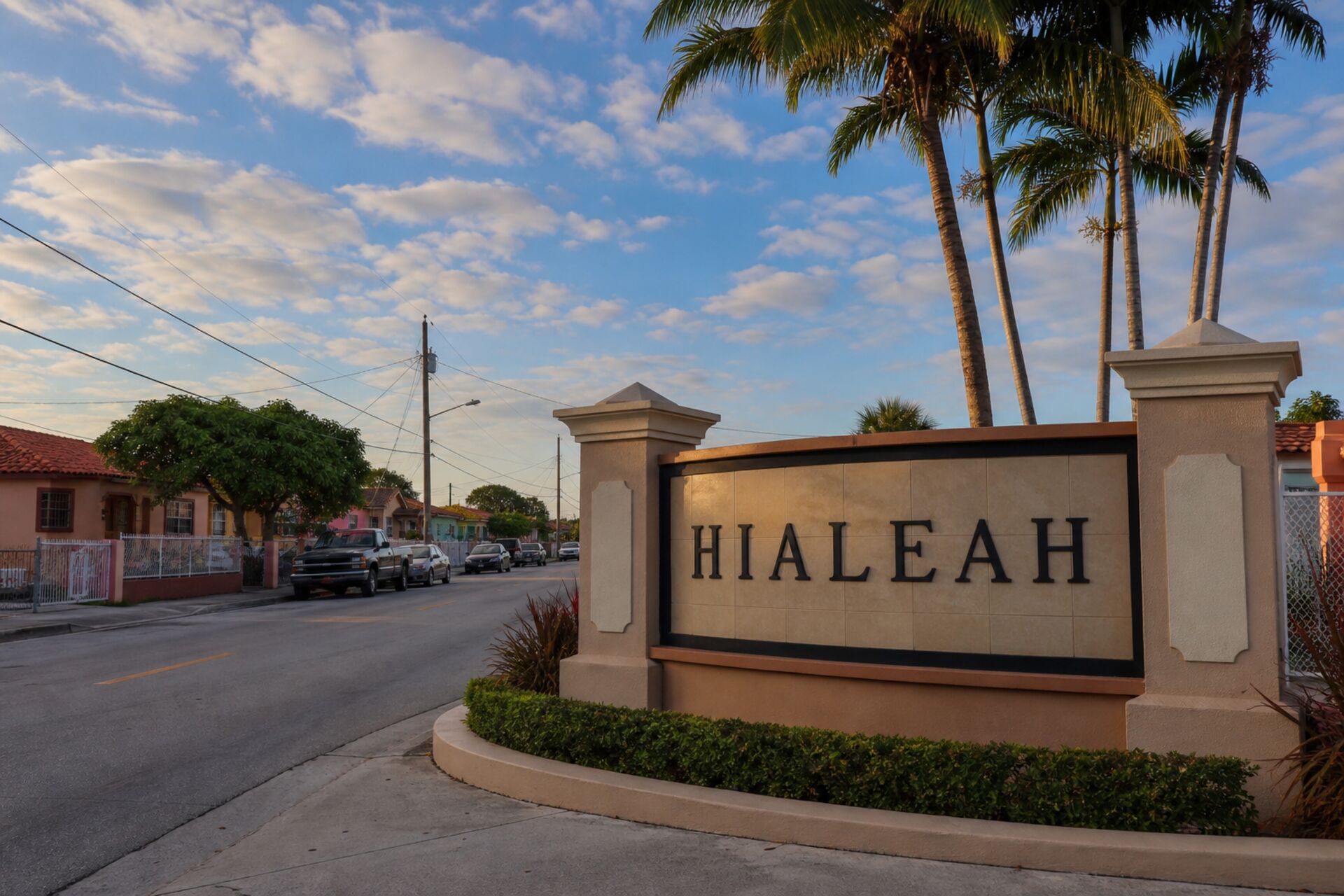 Welcome sign at the entrance to Hialeah, Florida