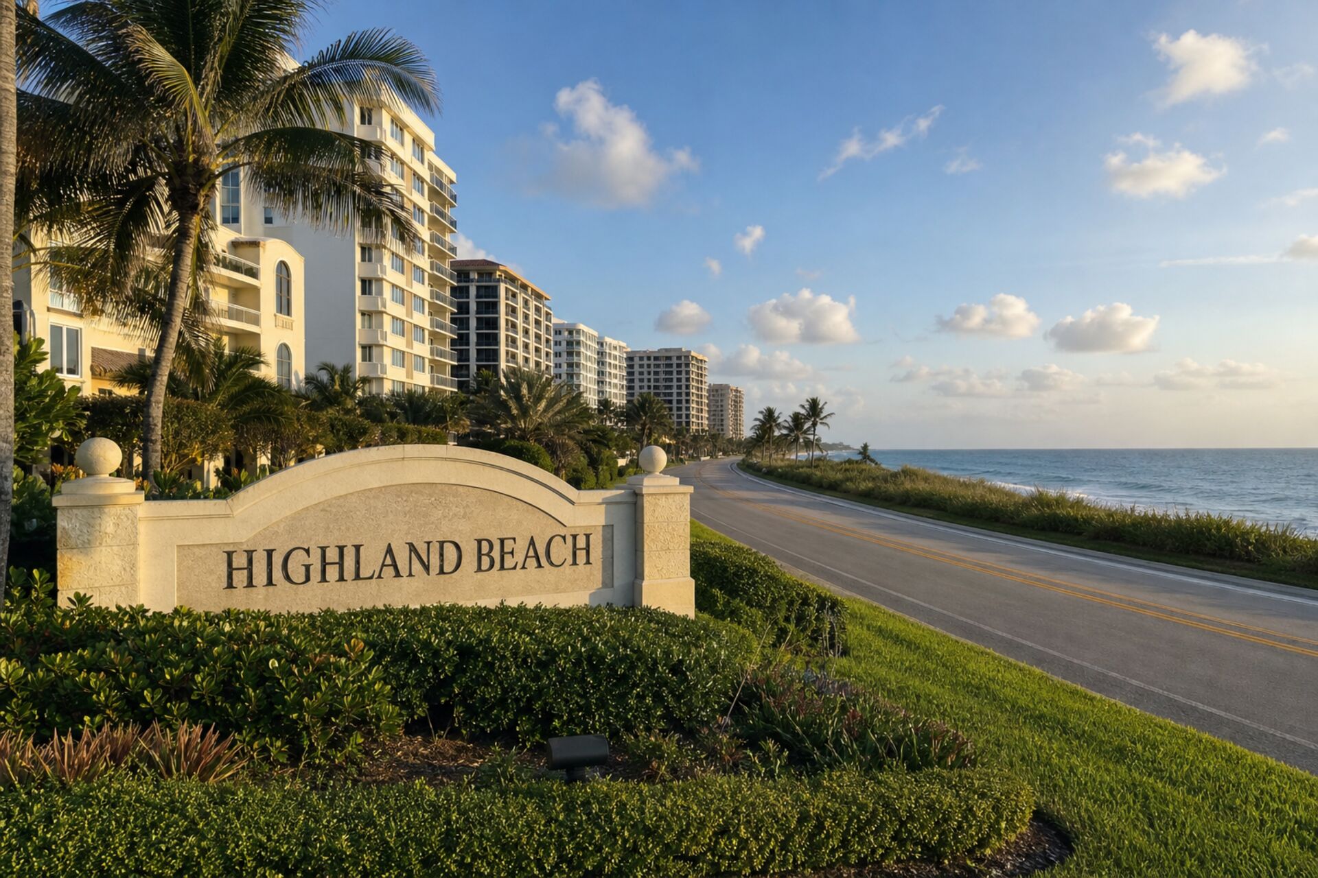 Welcome sign at the entrance to Highland Beach, Florida