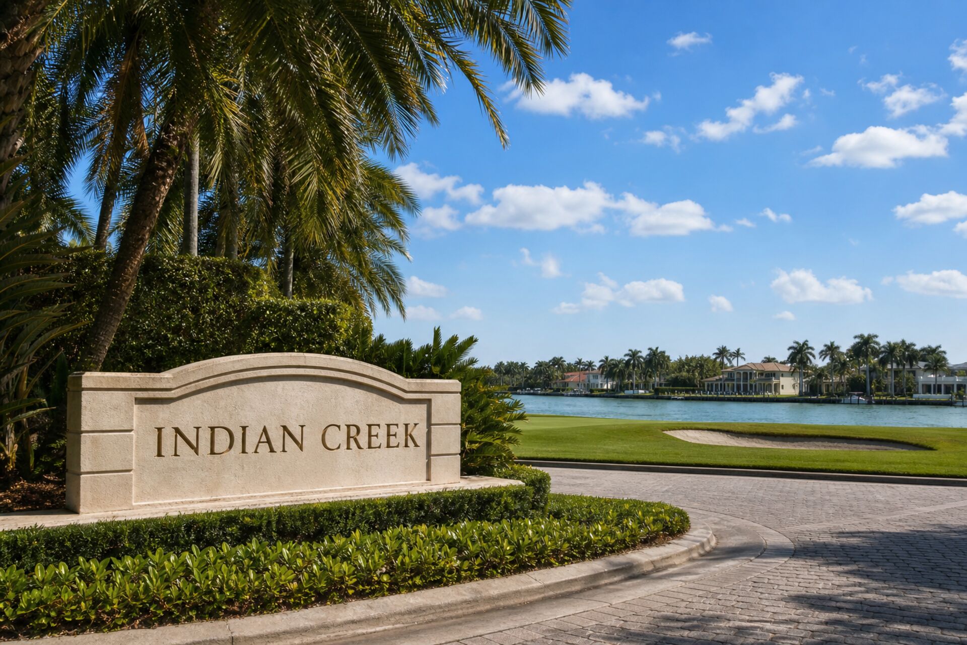 Welcome sign at the entrance to Indian Creek, Florida