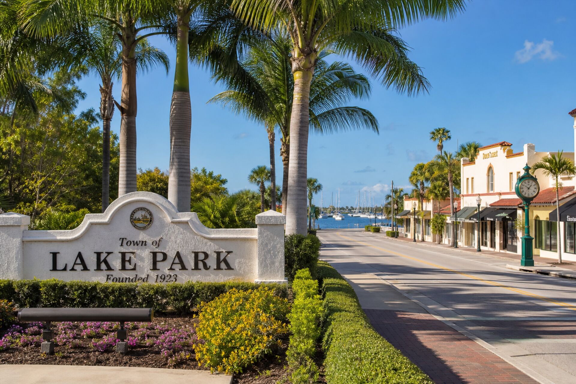 Welcome sign at the entrance to Lake Park, Florida