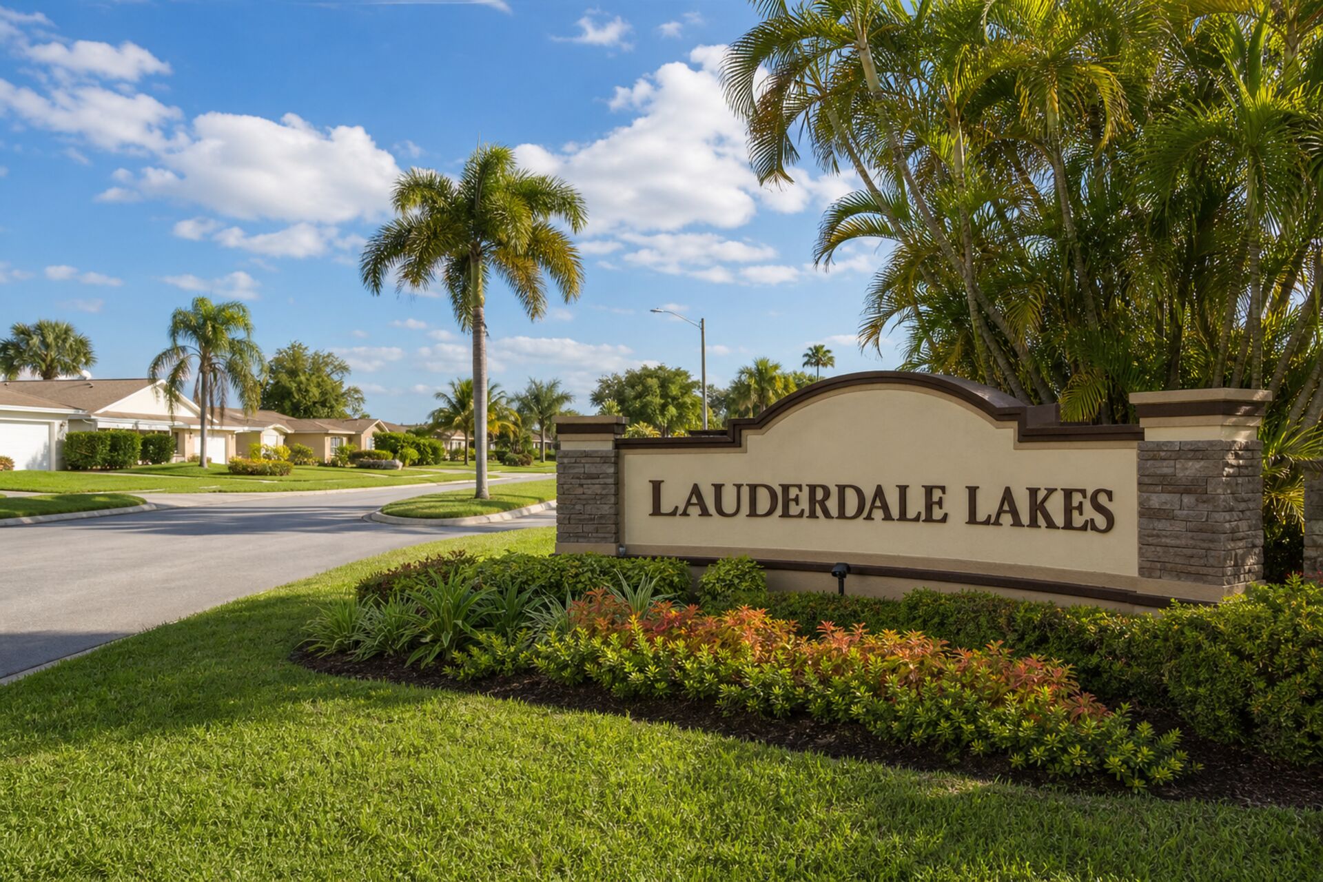 Welcome sign at the entrance to Lauderdale Lakes, Florida