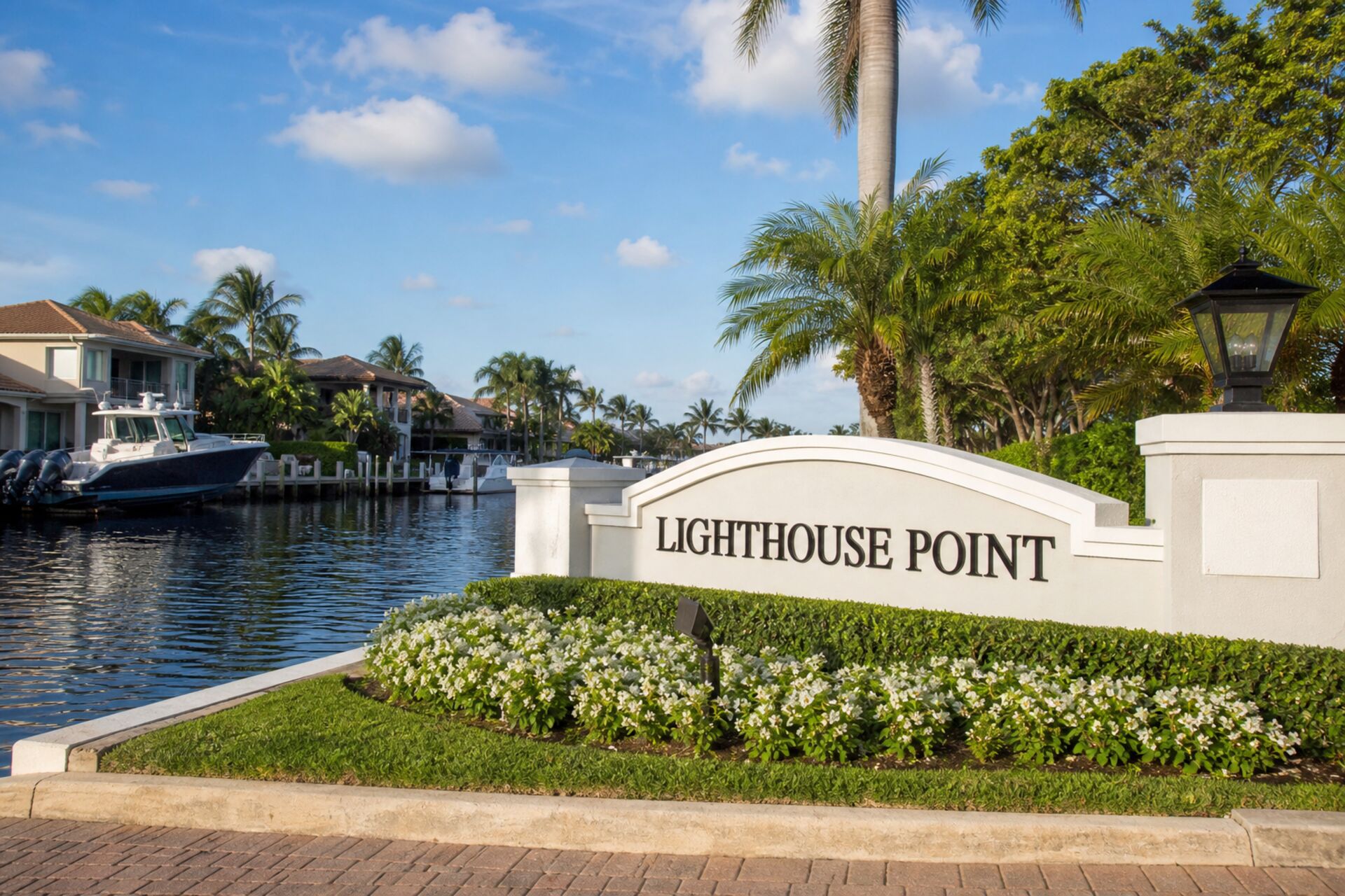 Welcome sign at the entrance to Lighthouse Point, Florida