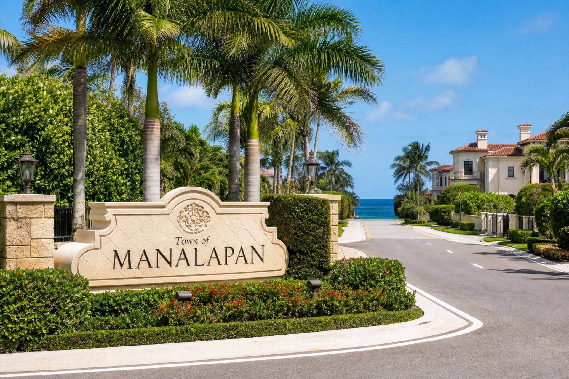 Welcome sign at the entrance to Manalapan, Florida
