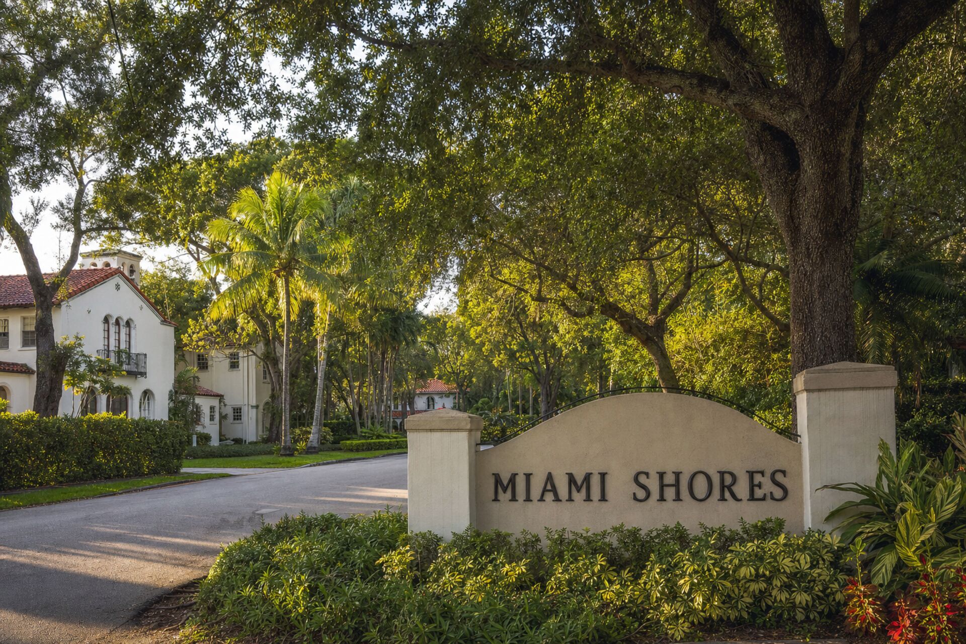 Welcome sign at the entrance to Miami Shores, Florida