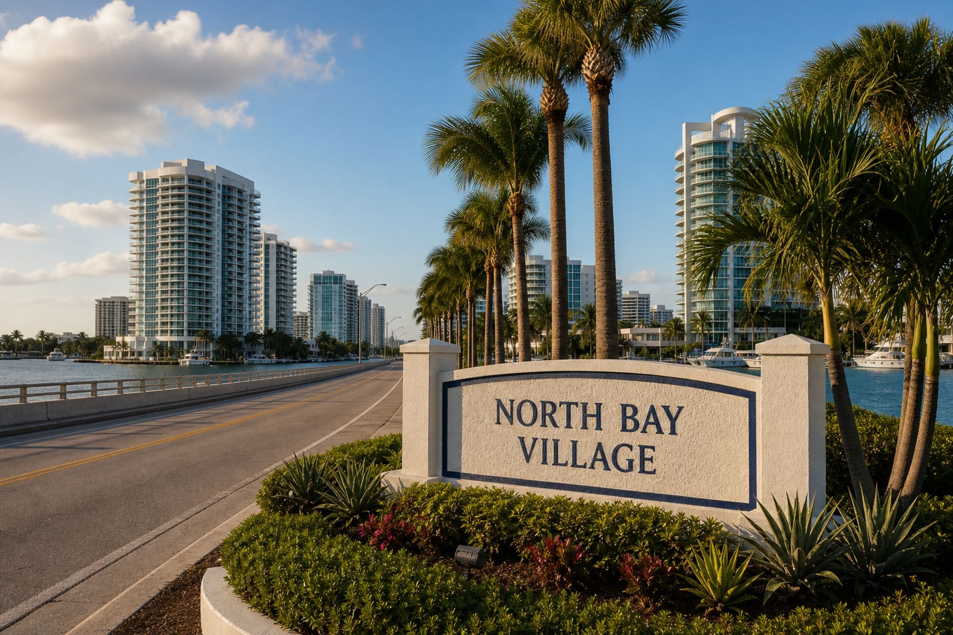 Welcome sign at the entrance to North Bay Village, Florida