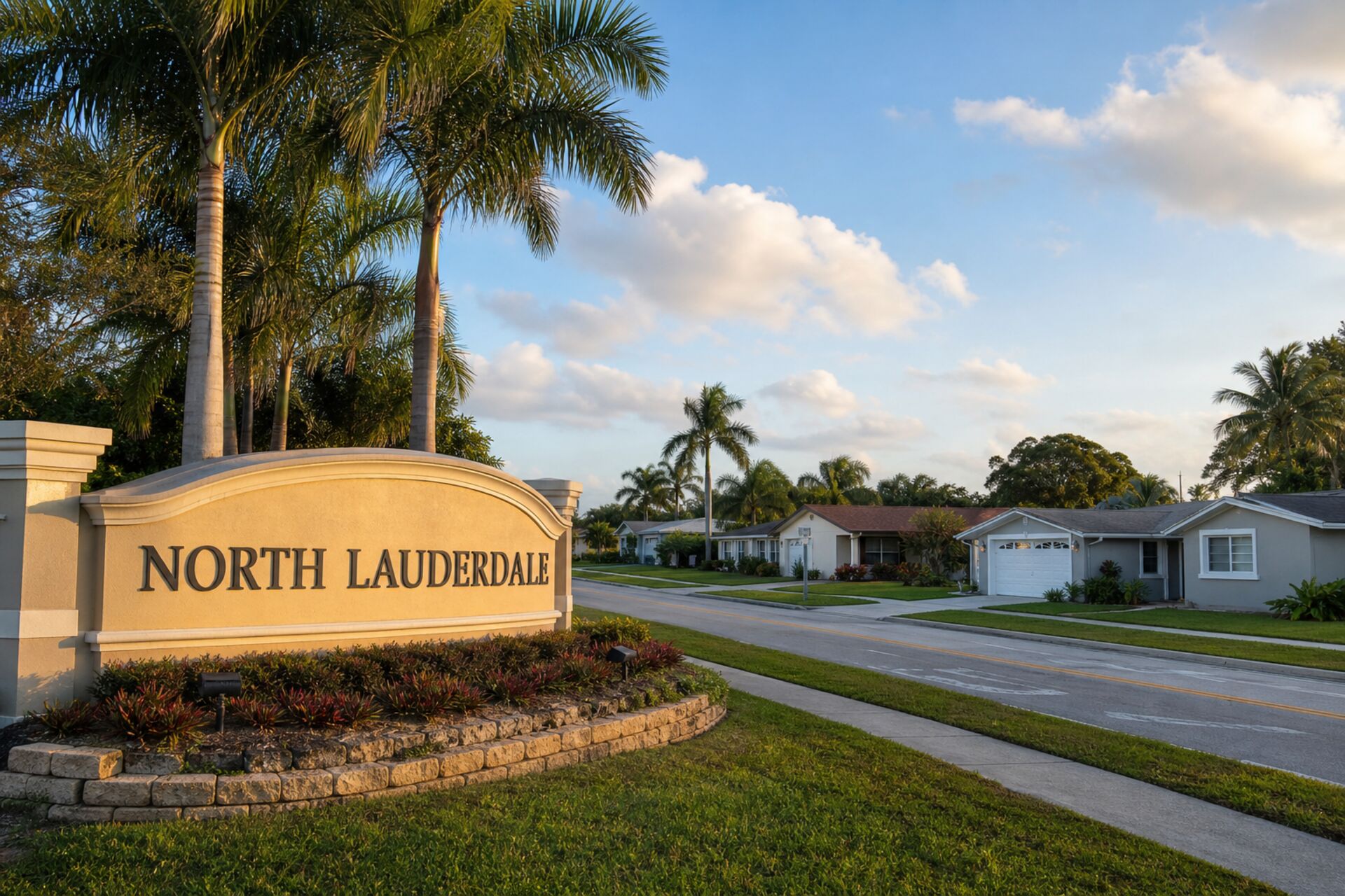 Welcome sign at the entrance to North Lauderdale, Florida