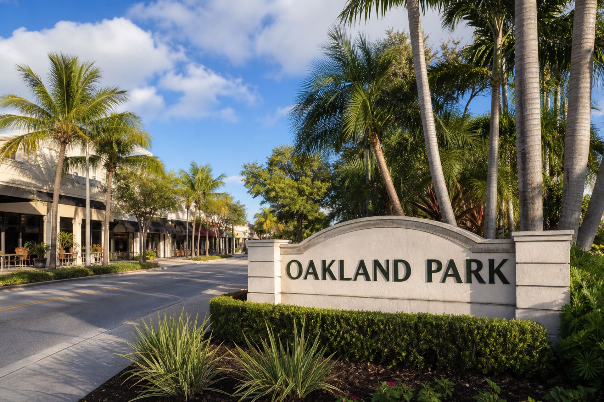 Welcome sign at the entrance to Oakland Park, Florida