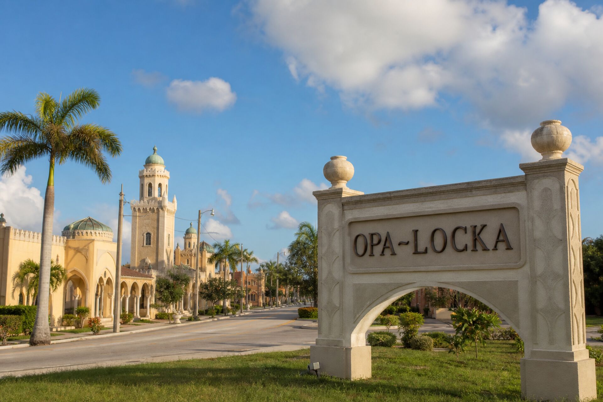 Welcome sign at the entrance to Opa-locka, Florida