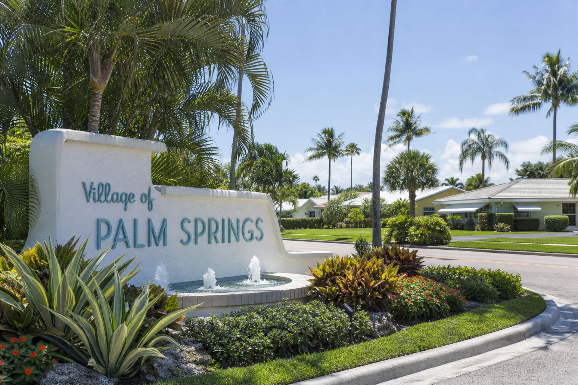 Welcome sign at the entrance to Palm Springs, Florida