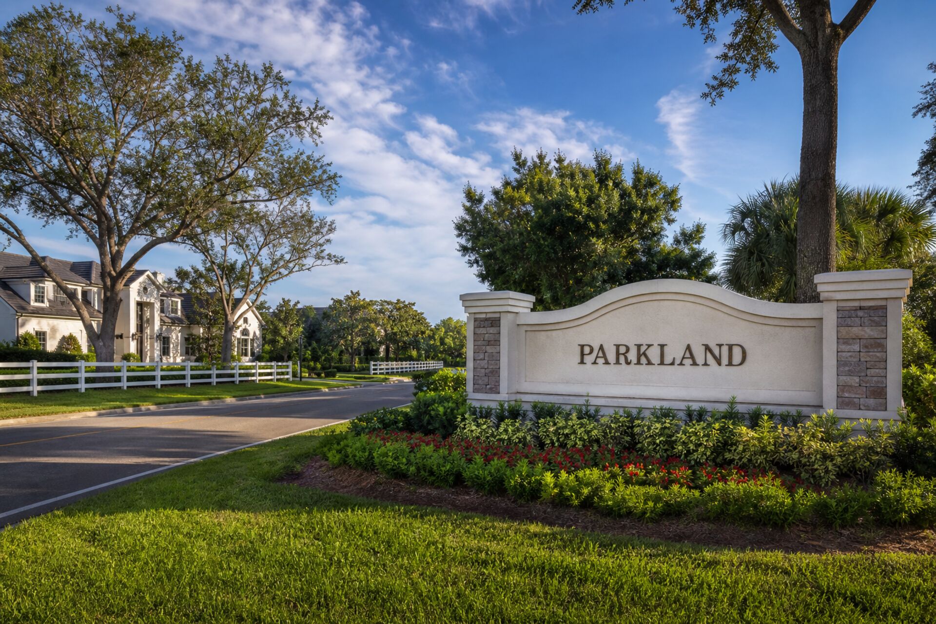 Welcome sign at the entrance to Parkland, Florida