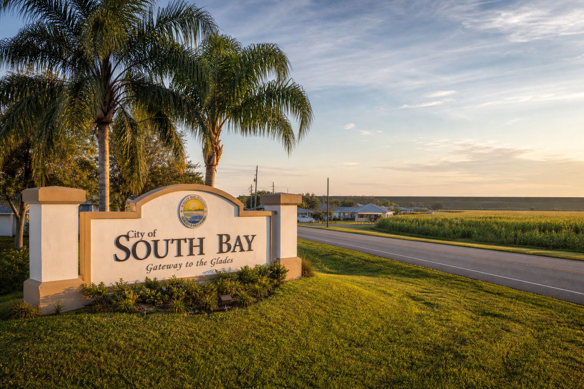 Welcome sign at the entrance to South Bay, Florida