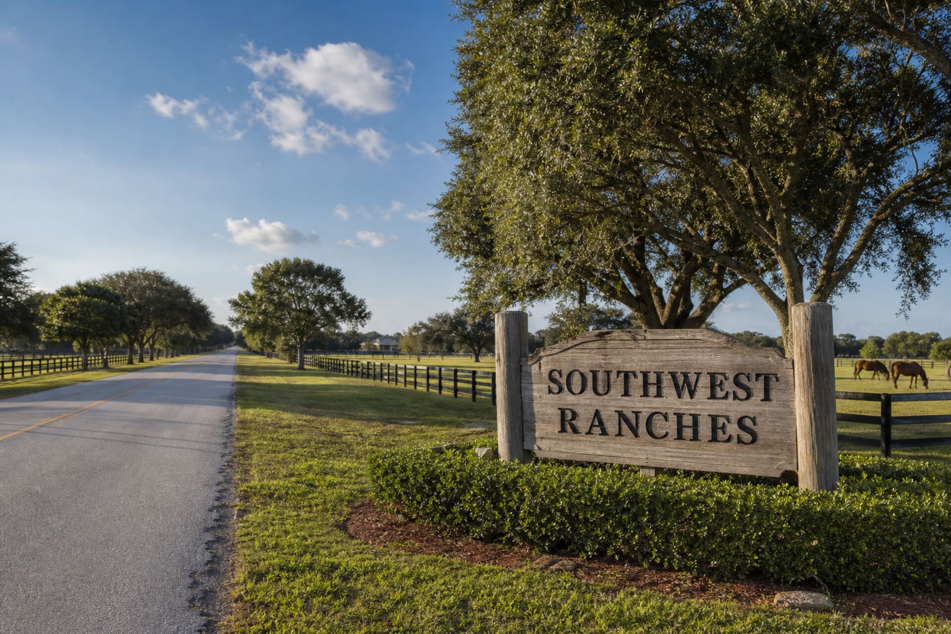 Welcome sign at the entrance to Southwest Ranches, Florida