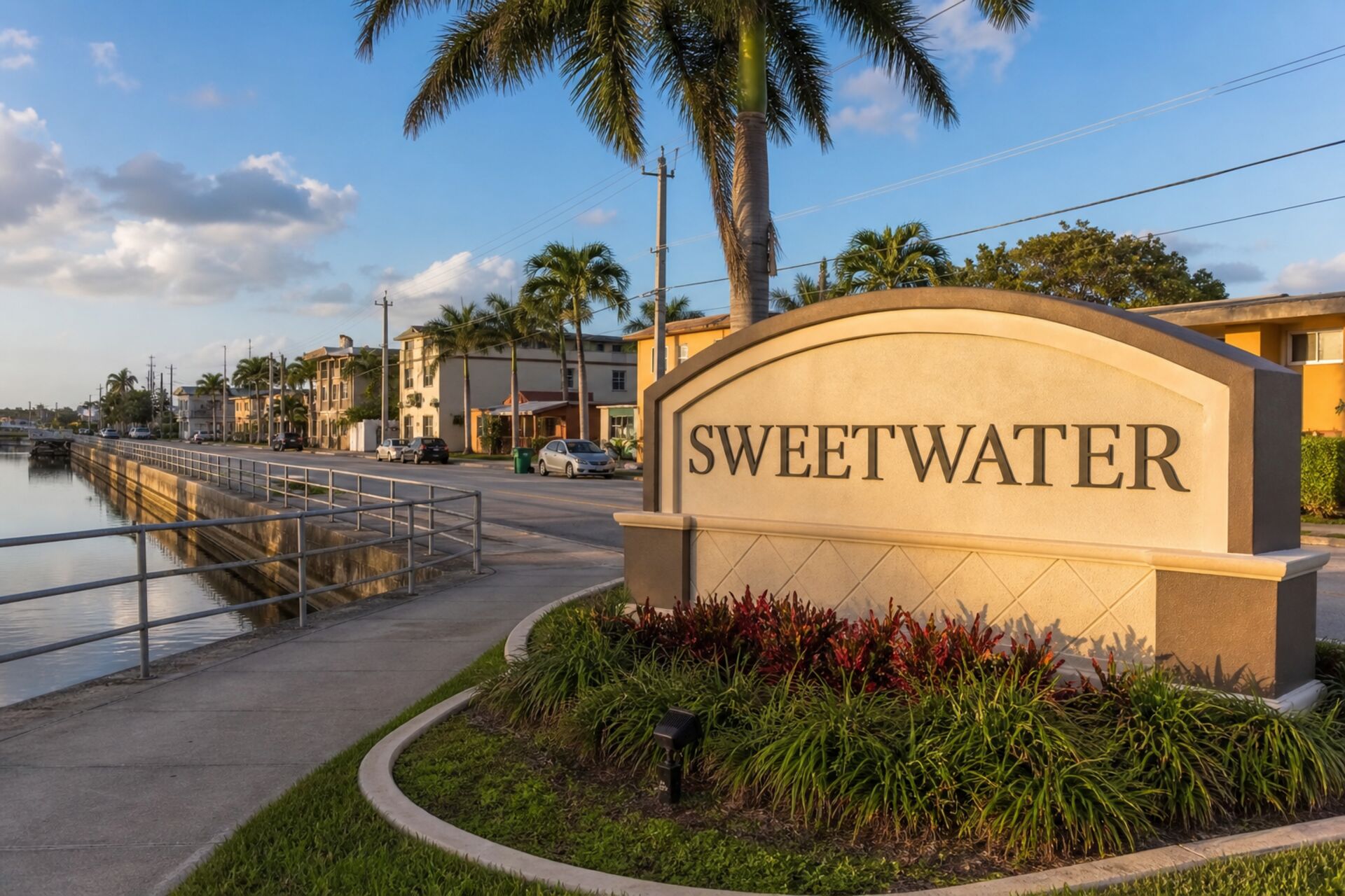 Welcome sign at the entrance to Sweetwater, Florida