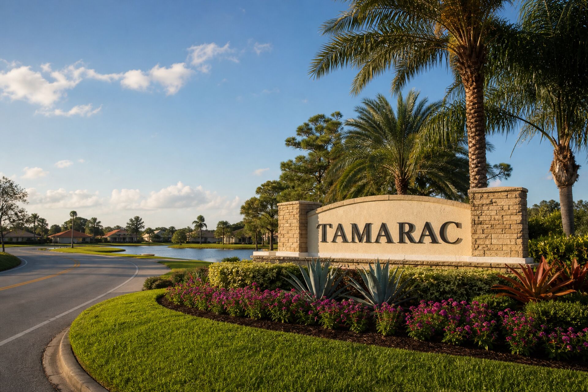 Welcome sign at the entrance to Tamarac, Florida