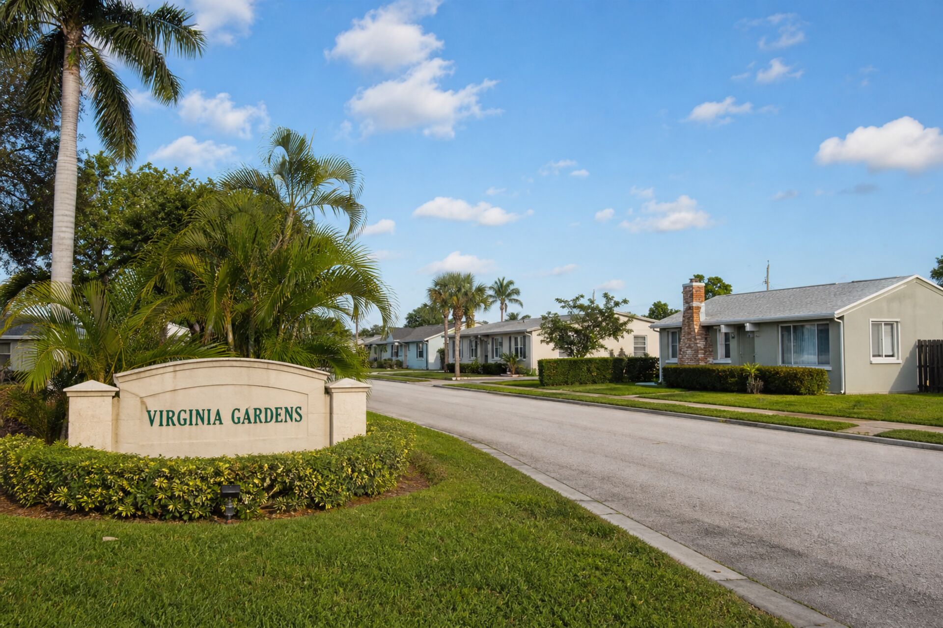 Welcome sign at the entrance to Virginia Gardens, Florida