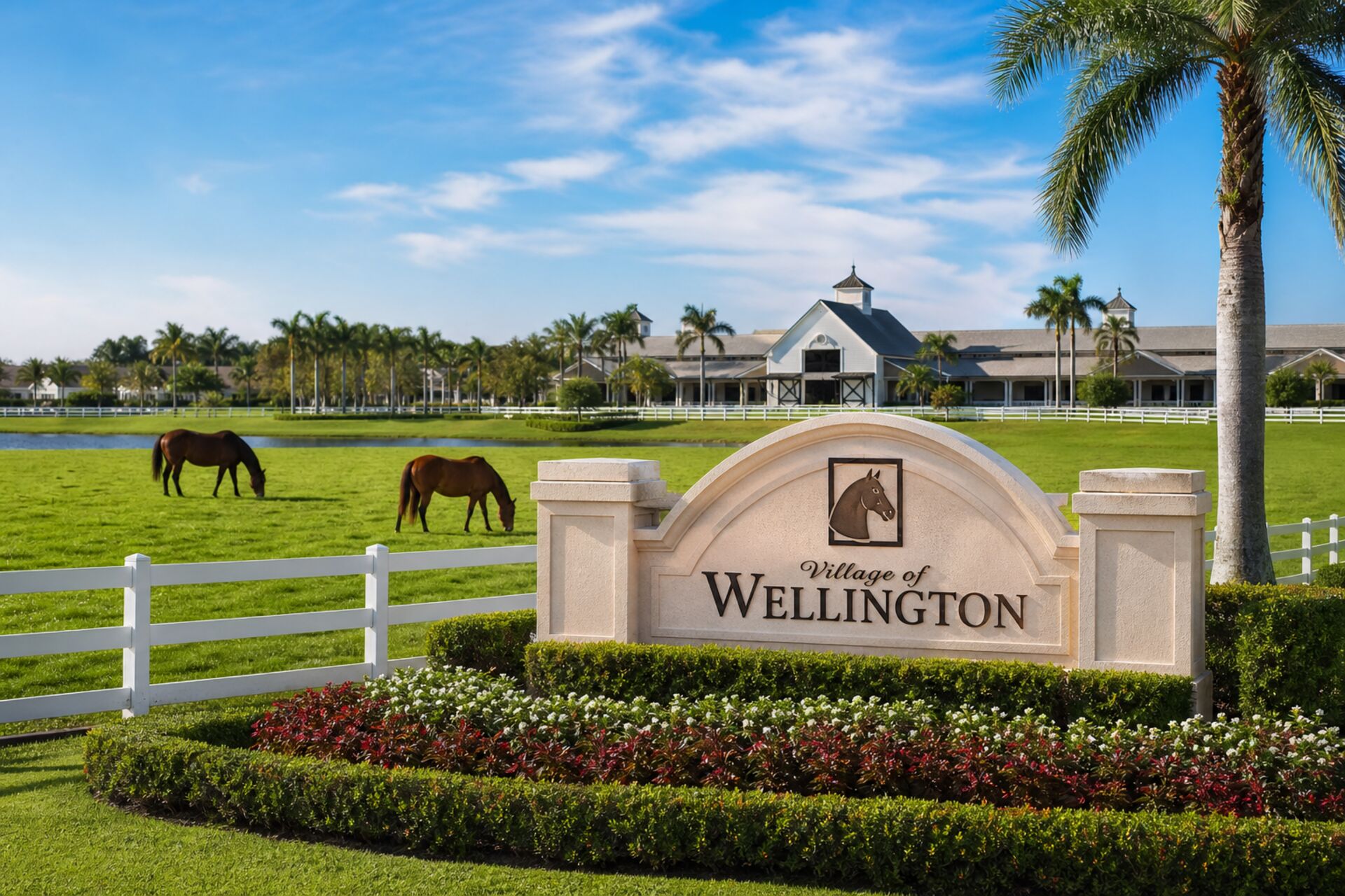 Welcome sign at the entrance to Wellington, Florida