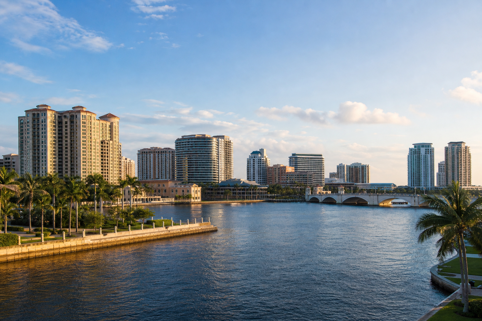 West Palm Beach downtown waterfront skyline along the Intracoastal Waterway