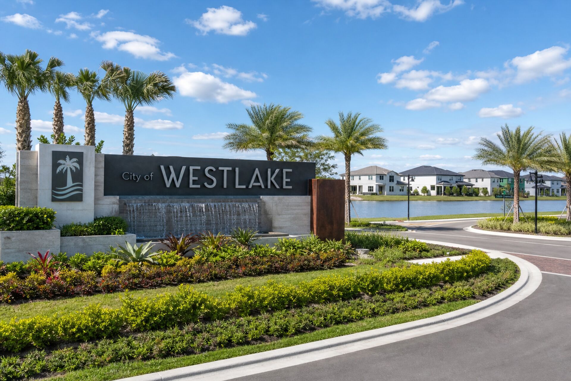 Welcome sign at the entrance to Westlake, Florida