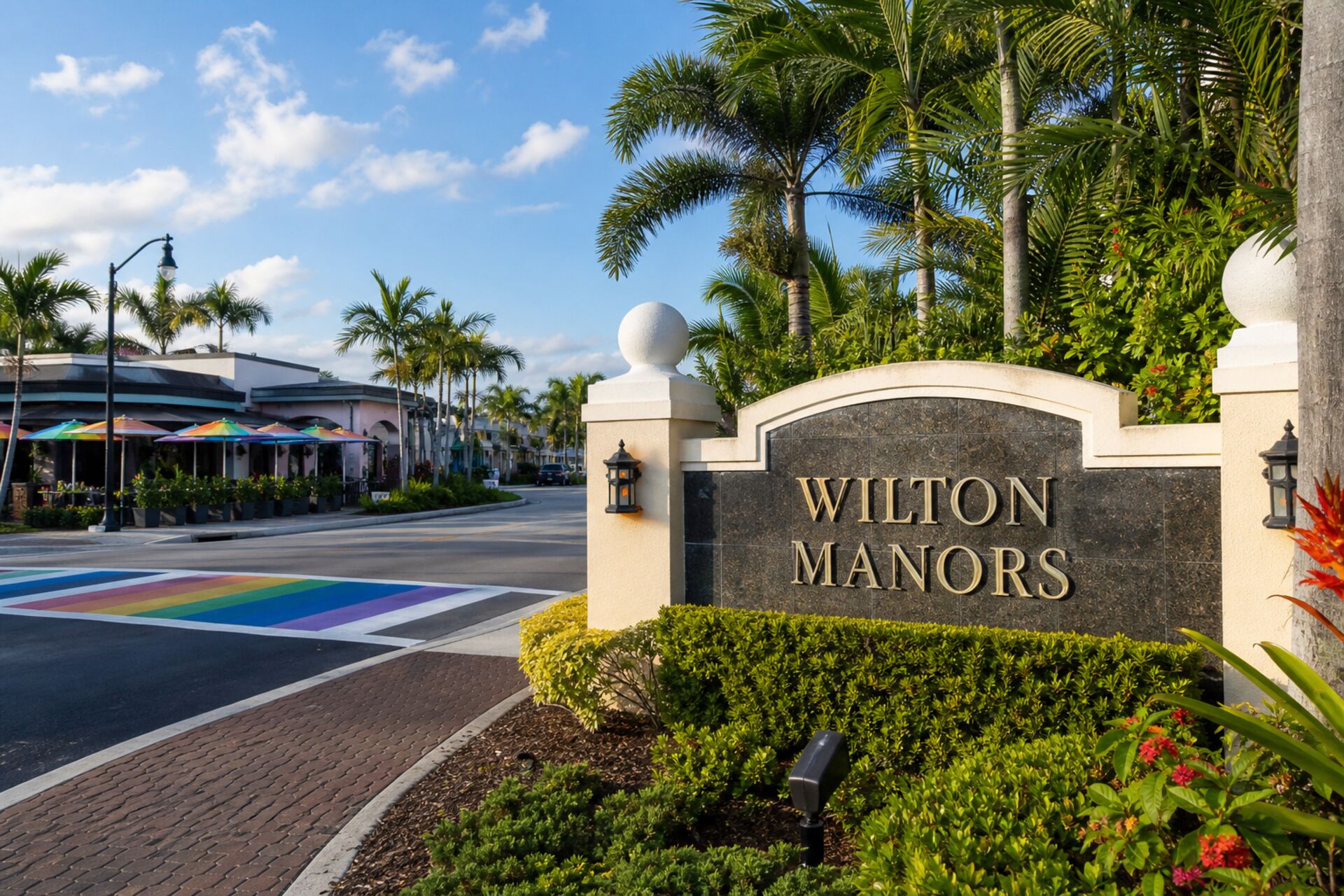 Welcome sign at the entrance to Wilton Manors, Florida